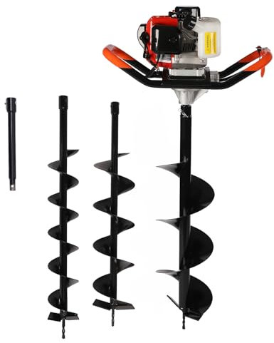 Levkitch 2-Stroke Petrol Earth Drill 52cc Auger Petrol Ground Fence Post Hole Digger with 3 * 80cm Long Drills Bits Diameter 4 6 8 Solo Post Hole Borer