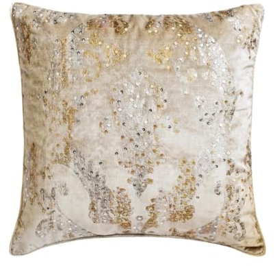 The HomeCentric 2 Stück Dekorativ Silber & Gold Kissen Überzüge, 35 x 35 cm Samt Kissen Pailletten, Kissenbezug, Abstrakt Modern Kissen Überzüge - Aurum Shine
