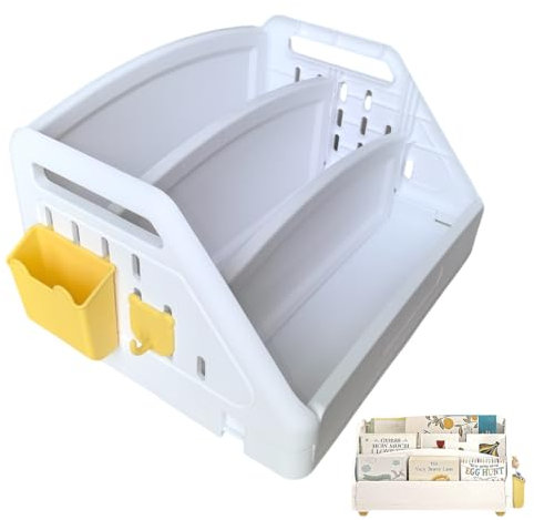 Little Bean Kids Bookshelf, Portable- Lightweight, Tool-Free Assembly Foldable Book Organizer for Children's Room, Easy Mobility Storage Shelf Multi-Use For books, toys, or nursery storage (White)