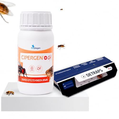 DETRAPS Insecticida Concentrado + Trampas XL para Cucarachas e Insectos | 250 ml de insecticida concentrado con cipermetrina 9,3% + 2 trampas XL para monitorizar y controlar insectos.