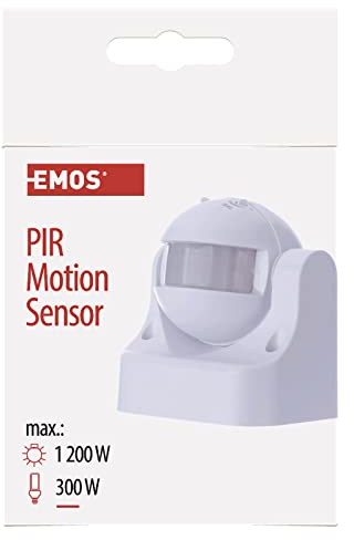 EMOS Infrarot-Bewegungsmelder IP44 für Außen, 12m Reichweite, 180 Grad Detenktionsbereich, weiß