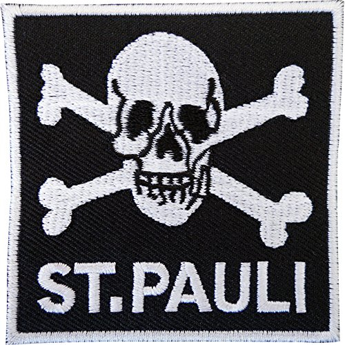 St. Pauli Deutschland bestickter Aufnäher zum Aufbügeln oder Aufnähen, Totenkopf und gekreuzte Knochen