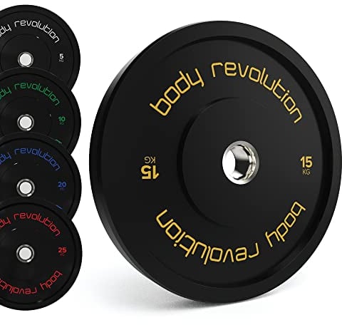 Body Revolution Olympic Bumper Plates - Rubber Coated Barbell Weight Plates - Strength Training Weight Lifting Equipment - Range from 5kg - 25kg