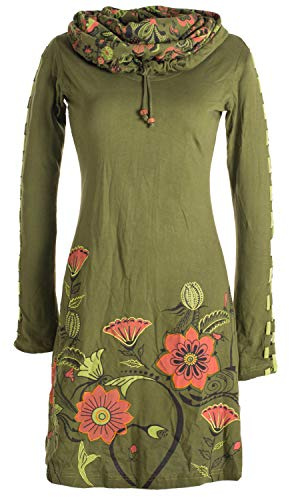Vishes - Alternative Bekleidung - Damen Kleid mit Blumen-Muster Langarm Herbst Frühling Schalkragen