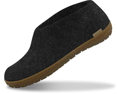 Glerups Filz Hausschuhe Herren und Damen (Größe 39) | Komfortabler Hausschuh mit Natürlicher Gummisohle | Herren & Damen Slipper Geschlossen | Comfortable Slippers Women & Men