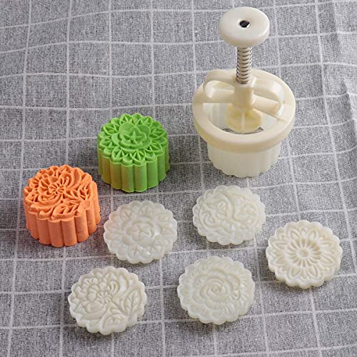 Dltsli Juego de moldes para tartas de luna, 5 sellos de 100 g, grosor ajustable, prensa de galletas, decoración de pasteles, juego de cortador de mano