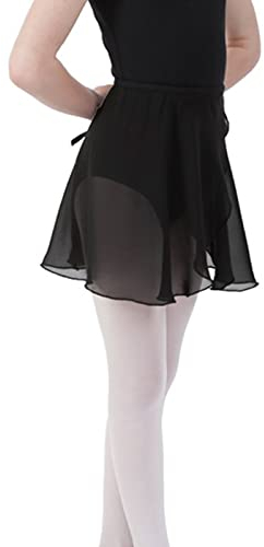 Bezioner Ballettrock Wickelrock Tanz Rock aus Chiffon Mit Taille Krawatte für Mädchen und Damen Schwarz L