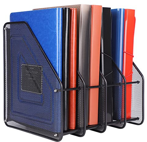 ITODA 3/4 Compartiments Fichier Document Porte-Revues Module de Classement en Métal Organiseur de Support Bureau Magazine Stockage Dossier pour Bureau Classeur Papier A4 -noir