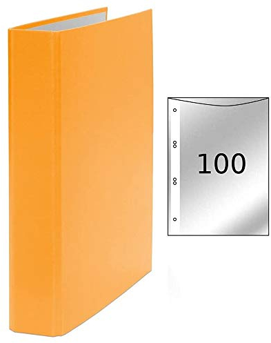 Ringbuch / DIN A5 / 4-Ring Ordner / Farbe: orange + 100 Prospekthüllen
