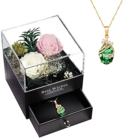 MINCHEDA Ewige Rosen mit Halskette, Geschenkbox mit Schmuck für Frau/Freundin/Mutter, Weihnachten, Muttertag, Geburtstag, Jahrestag