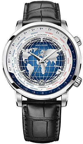 AGELOCER Herrenuhr mit Mondphase, automatisch, mechanisch, Weltzeit, maskulin, Kalenderuhr, Blau, VU:5201A1, Mechanisch