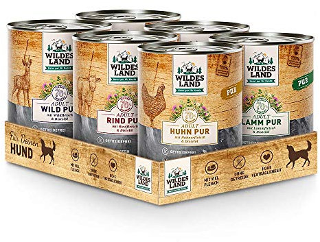 Wildes Land - Probierpaket - 6 x 800 g - Hundefutter - Nassfutter