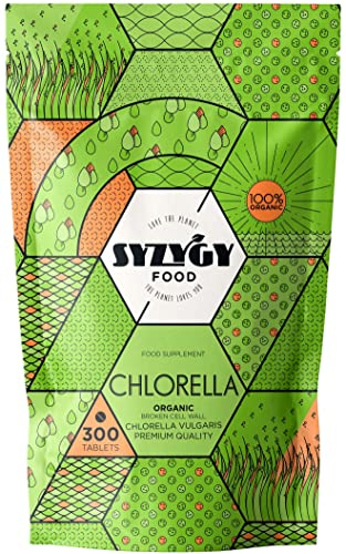 SYZYGY FOOD - Clorella Bio Certificata - 300 Compresse da 500 mg - 99% Alga Chlorella BIO - Parete Cellulare Rotta - Detox - Vegano -Proteine Vegetali - Saziante - Vitamina B12 - Vitamine e Minerali