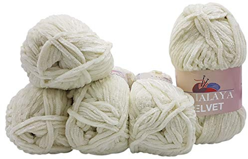 5 x 100 Gramm Himalaya Velvet Micro-Polyester Strickwolle, Babywolle samtig 500 Gramm Wolle (ecru 90008)