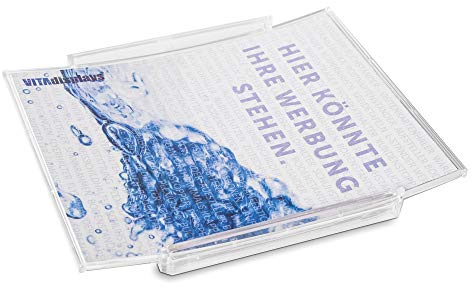 VITAdisplays Zahlteller, Cash Tray, Wechselgeldschale BASIC, transparent, individualisierbar durch Papiereinleger, 16.0 x 14.0 cm (eckig)