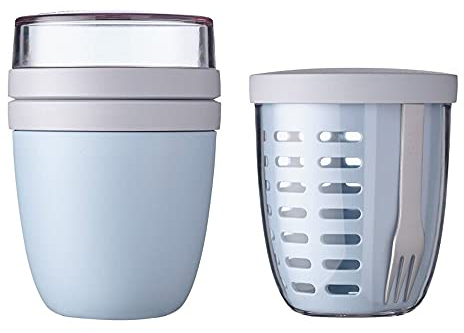 Mepal | Fruit Pack Ellipse | Fruitpot und Lunchpot | Ideal für Obst und Gemüse unterwegs | Obstbox mit Gabel & Sieb | Meal Prep Box mit Deckel | Nordic Blue