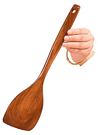 UPTALY Wooden Oblique Shovel (13.4'' x 3.2''), Extra Long Natural Teak Shovel, Wooden Spatula for Cooking, Heavy Duty Cooking Shovel, Wood Spatula for Nonstick Pan, Kitchen Utensil