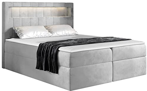 Mirjan24 Boxspringbett Snap mit LED-Beleuchtung Doppelbett mit 2 Bettkästen Matratze + Topper Amerikanisches Continentalbett Polsterbett Bett mit Kopfteil Bettgestell (Magic Ve. 2239, 160 x 200 cm)
