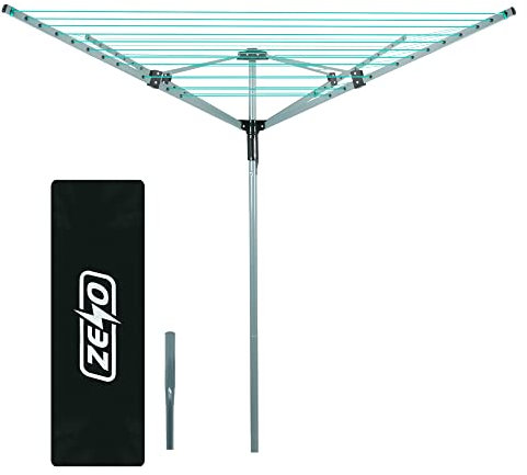 ZENO Rotary Washing Line Airer 4 Arm 45M | Easy to Open and Close | Laundry Airer | Clothes Dryer | Garden Washing Line | Cover And Ground Spike Included | Silver