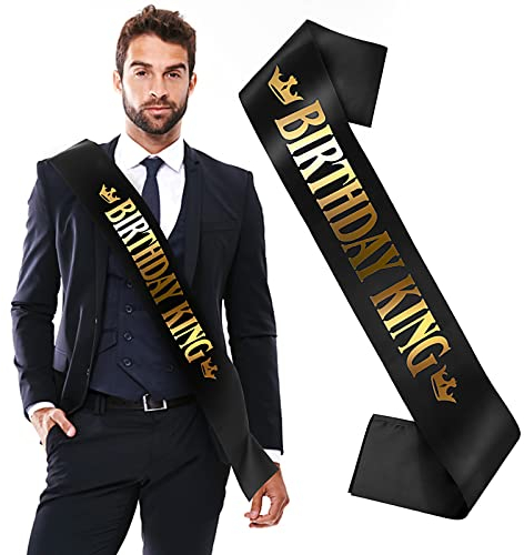 King Geburtstag Schärpe - Satin Birthday King Boy Sash, schwarzer Satin, Deko Zubehör für Happy Birthday Party