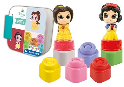 Clementoni Princess Soft Clemmy-Coffret Disney Princesse-Premières, Briques De Construction, Bloc Souple 6 Mois, D'Éveil, Bébé Jouet, Jeu Premier Âge, Fabriqué en Italie, 17843, Multicolore