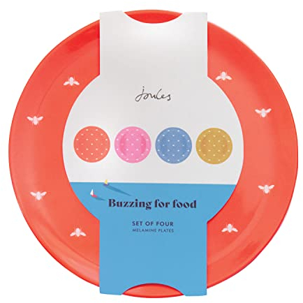 Joules Juego de 4 platos laterales de melamina, diseño de abeja, 20 cm de diámetro