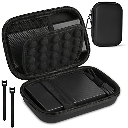 AMFUN Custodia per Hard Disk, Custodia Hard Disk Esterno 2.5, Antiurto Rigida Cover Case, Borsa SSD HDD, Portatile Disco Esterno Protettiva con Scomparti Interni- Nero