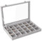 Frebeauty Samt Schmucktablett 24 Gitter Schmuck Organizer mit durchsichtigem Deckel Ohrring Organizer Halter Etui mit Verschluss Schubladeneinsatz für Ringe Anhänger Broschen Geschenk (Grau 24 Gitter)