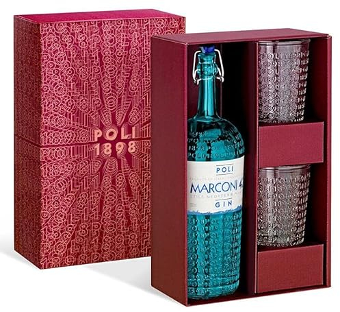 POLI GIN MARCONI 42 STILE MEDITERRANEO CONFEZIONE CON DUE BICCHIERI 70 CL
