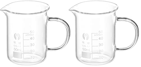 PATIKIL 2uds 50ml Vidrio Precipitados Vaso con Mango, 3.3 Borosilicato Vidrio Graduado Impreso Escala Medición Vasos con Caño para Cocina Laboratorio Líquidos