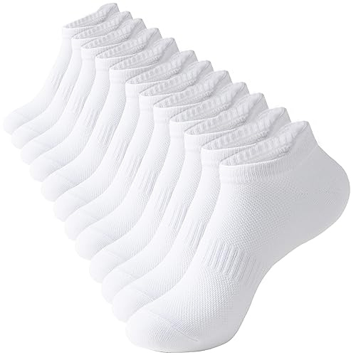 ACCFOD Womens White Ankle Socks Athletic Running Low Cut Socks With Tab for Women 6-9