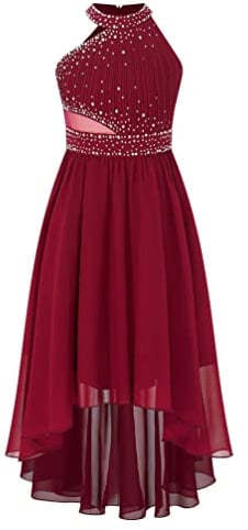 TiaoBug Festliche Kleider Mädchen Kinder Pailletten Partykleid Blumenmädchenkleid mit Asymmetrische Chiffon Plissee Rock Hochzeits Kleidung