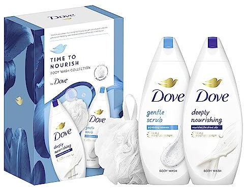 Dove Time to Nourish Body Wash Collection Gift Set with a luxury shower puff perfect gifts for her 2 piece