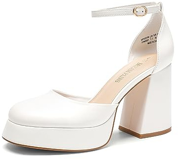 DREAM PAIRS Scarpe Tacco Plateau Donna,Bianco-Pu,40