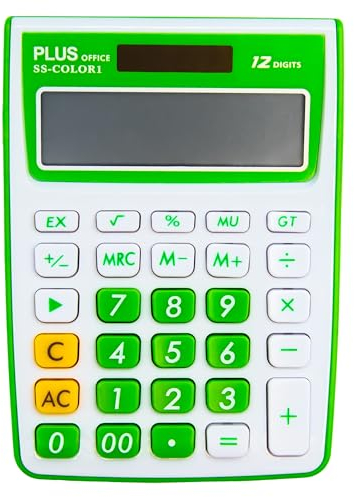 Plus Office Tischrechner Plus SS-Farbe für Büro, Schule und Geschäft, 12-stelliges LCD-Display, Tischrechner mit doppelter Solarversorgung und Batterie (grün)