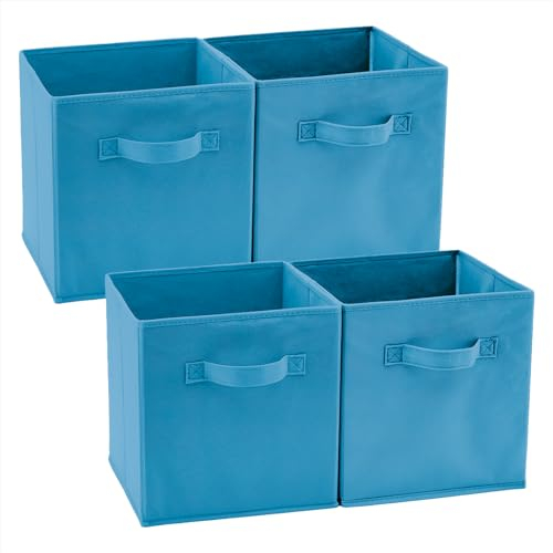 EZOWARE Aufbewahrungskörbe faltbare Würfel-Aufbewahrungsboxen, 4er-Set, faltbare Aufbewahrungsbox für Kleinkinder, Kinderzimmer 26,7x26,7x28cm-Niagara Blau