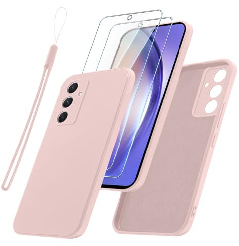 Vauki Cover con 2 Pezzi Vetro Temperato per Samsung Galaxy A54 5G, Custodia con TPU Silicone Morbido Antiurto AntiGraffio Case con Cinturino da Polso per Samsung Galaxy A54 5G, Rosa