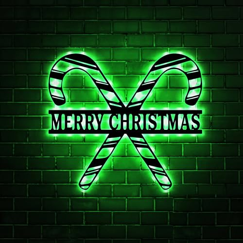 Personalisierte Weihnachts Zuckerstangen Wandkunst Aus Metall Mit LED Lichtern, Süßigkeitenladen Weihnachtsdekoration, Küchendekoration, Geschenk Für Ladenbesitzer