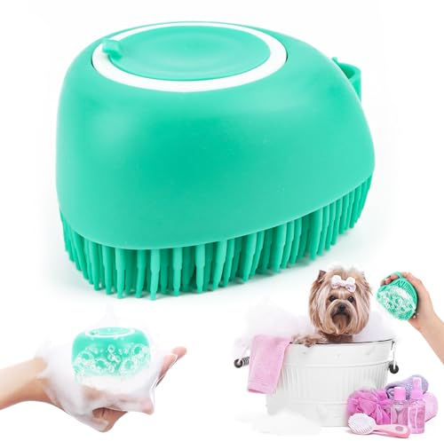 Hunde Badebürste, Hunde Waschbürste Aus Weichem, Massagebürste für Hundedusche, Hundeseife mit Seifenspender Dusche Bürste Silikon, Badebürste Hund Weiche Hundebürsten für Hunde und Katzen