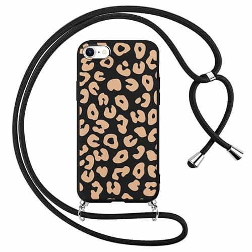 Foonary Handyband Hülle mit Band für iPhone SE 3 4,7 Handyhülle, Aesthetic Design Kette Necklace Case mit Kordel zum Umhängen Silikon Bumper Cover Schnur für iPhone 7/8/SE 2020/SE 2022, Leopard 4