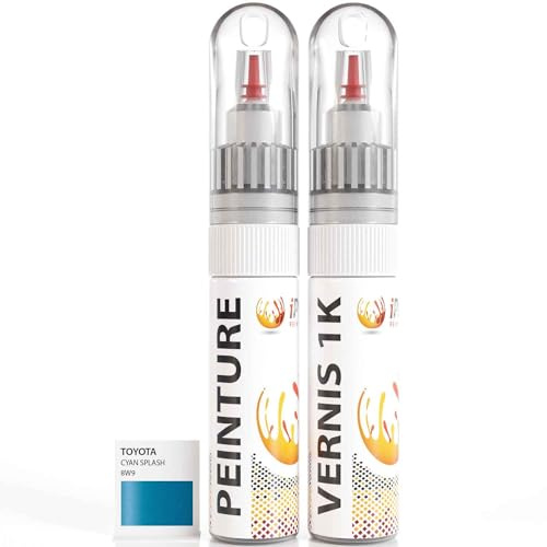 ipixline Kit Retouche Peinture Carrosserie Voiture - Stylo Correcteur Peinture Auto 30 ml, Vernis Brillant 1k 30 ml - Compatible avec Toyota - Cyan Splash 8W9
