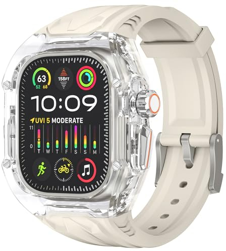 Delidigi Rugged Durchsichtige Schutzhülle mit TPU Armband Kompatibel mit Apple Watch Ultra 2/Ultra 1 49mm Ersatzarmband für Männer Frauen Orang Starlight