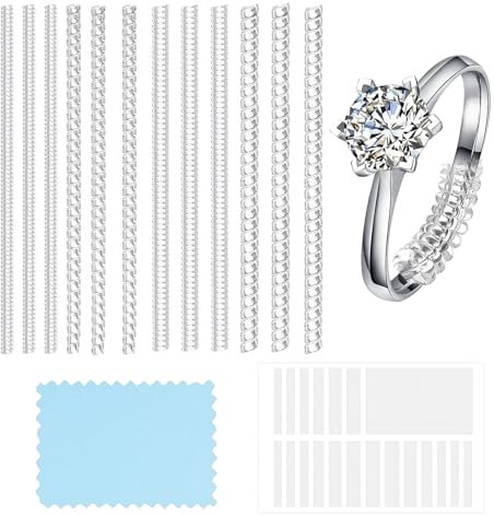 FAST-FX 14 Pack Ring Size Adjuster For Loose Rings,Ring Sizer Uk,Ring Spacer,Invisible Ring Size Adjuster Set, Invisible Tightener Transparent Resizer with Polishing Cloth