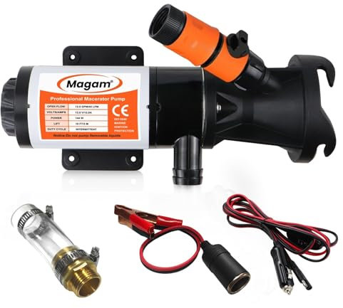 Magam RV Macerator Pump 12V 12GMP, RV Waste Pump with Garden Hose Discharge Port, Quick Release Sewage Pump with Fresh Water Rinse and Manual Crushing Function, for Boat Marine RV Camper