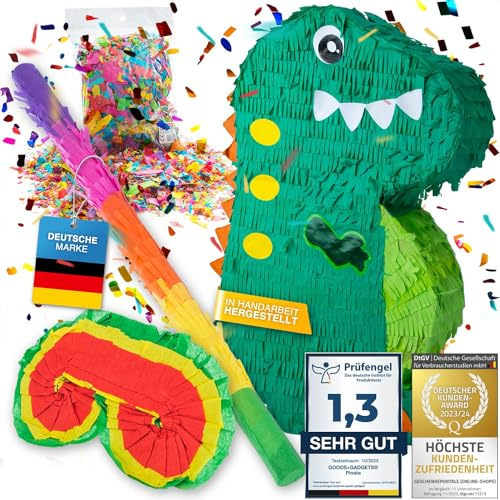 Pinata décoration de fête à remplir de bonbons pour anniversaire enfant mariage fête (Dino + baguette & masque pour les yeux)