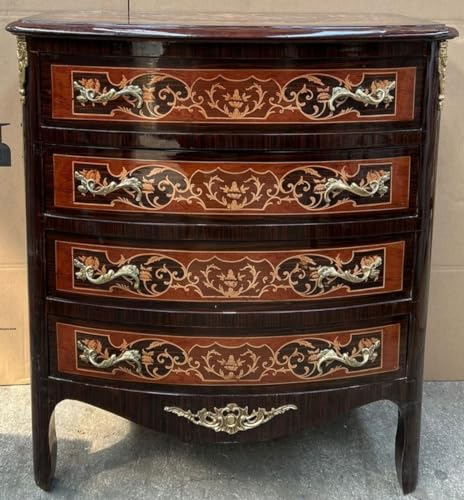 Casa Padrino Barock Kommode Dunkelbraun/Braun Intarsien/Gold - Barockstil Kommode mit 4 Schubladen - Barock Möbel - Prunkvolle Möbel im Barockstil - Edel & Prunkvoll