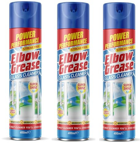 Elbow Grease Glass Cleaner Aerosol 400ml - Powerful Performance, Streak-Free Shine (3, Glass Cleaner Aerosol 400ml)