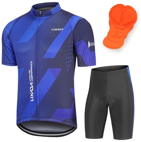 Lixada Kurzarm Radtrikot Rennrad Trikot Herren Herren Atmungsaktives Sommer Kurzarm Bike Shirt und Radhose gepolsterte Shorts, MTB Fahrrad Anzug für Radsport Outdoor Sport