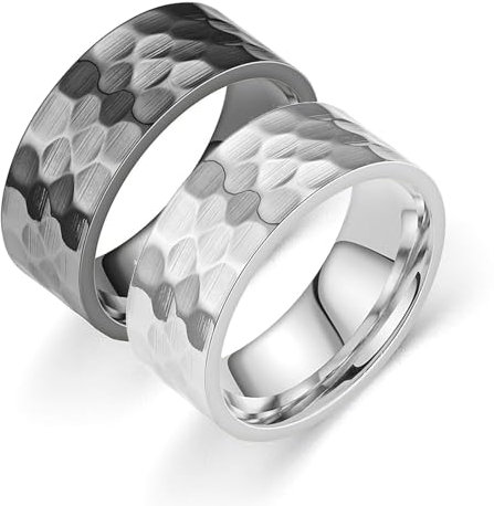 Bishilin Trauringe Paarpreis mit Gravur, Verlobungsringe Edelstahl 8MM Bedruckt Muster Eheringe Partnerringe Personalisiert für 2 Silber Gr.54 (17.2) & Schwarz Gr.69 (22.0)