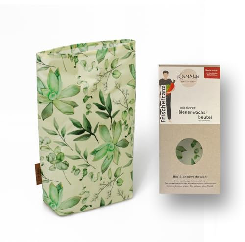 Kumanu | Bio-Bienenwachstuch - Beutel FRISCHEFRANZ mittel | H28cm x B22cm mit Standboden | natürlich und plastikfrei frischhalten | handgemacht in Tirol (sukkulente)